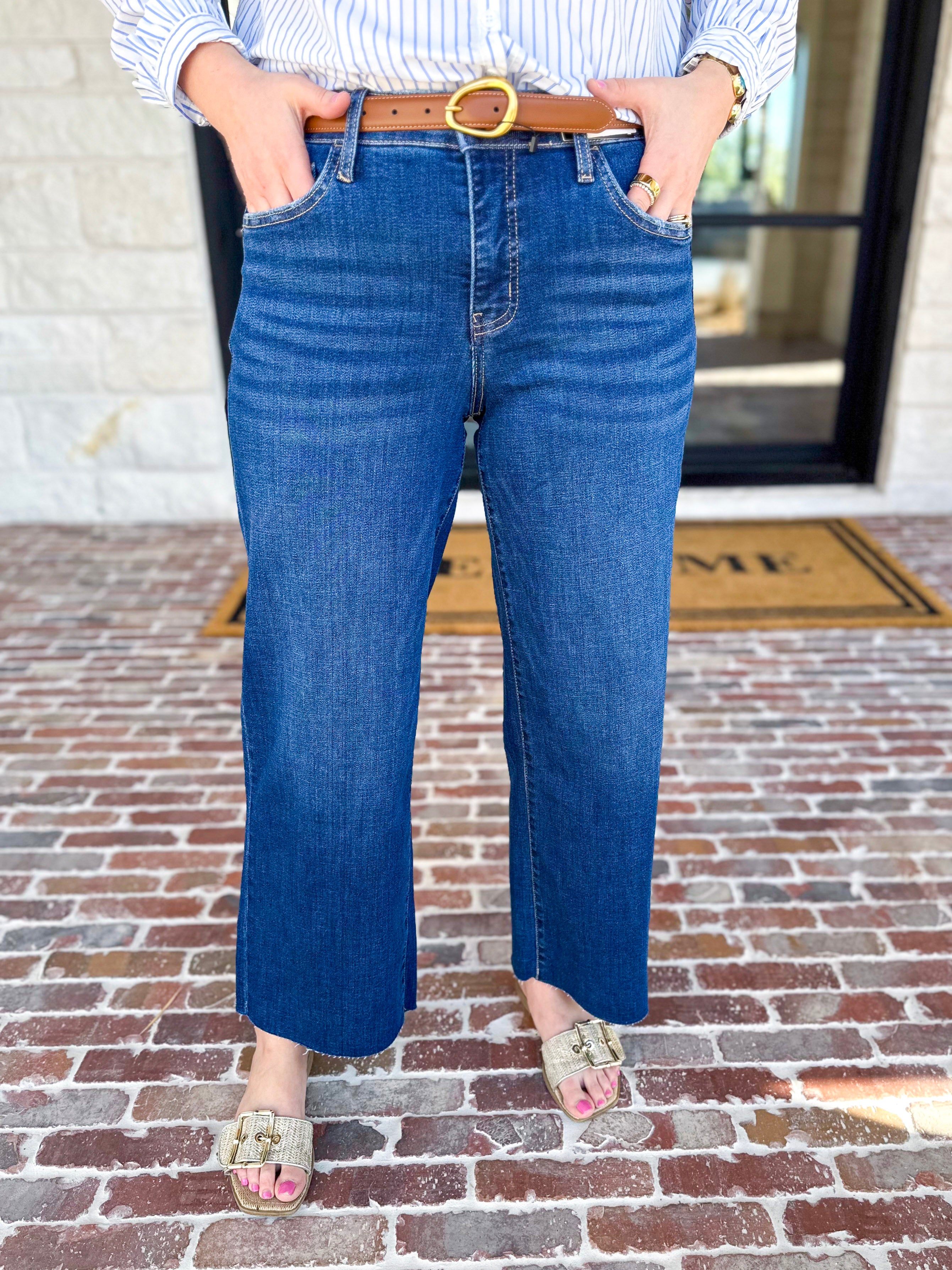 Vervet - Mid Rise Dark Wash Wide Leg Jeans-400 Pants-VEVERT BY FLYING MONKEY-July & June Women's Fashion Boutique Located in San Antonio, Texas