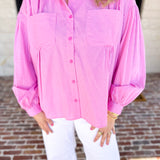 Pink Pinstripe Button Down Blouse-200 Fashion Blouses-FATE-July & June Women's Fashion Boutique Located in San Antonio, Texas