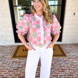 Floral Fun Blouse - Pink-200 Fashion Blouses-ENTRO-July & June Women's Fashion Boutique Located in San Antonio, Texas