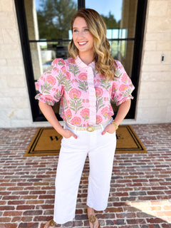 Floral Fun Blouse - Pink-200 Fashion Blouses-ENTRO-July & June Women's Fashion Boutique Located in San Antonio, Texas