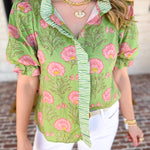 Floral Fun Blouse - Matcha-200 Fashion Blouses-ENTRO-July & June Women's Fashion Boutique Located in San Antonio, Texas