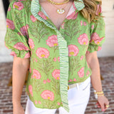 Floral Fun Blouse - Matcha-200 Fashion Blouses-ENTRO-July & June Women's Fashion Boutique Located in San Antonio, Texas