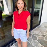 Current Air - Cowl Neck Blouse - Red-200 Fashion Blouses-CURRENT AIR CLOTHING-July & June Women's Fashion Boutique Located in San Antonio, Texas