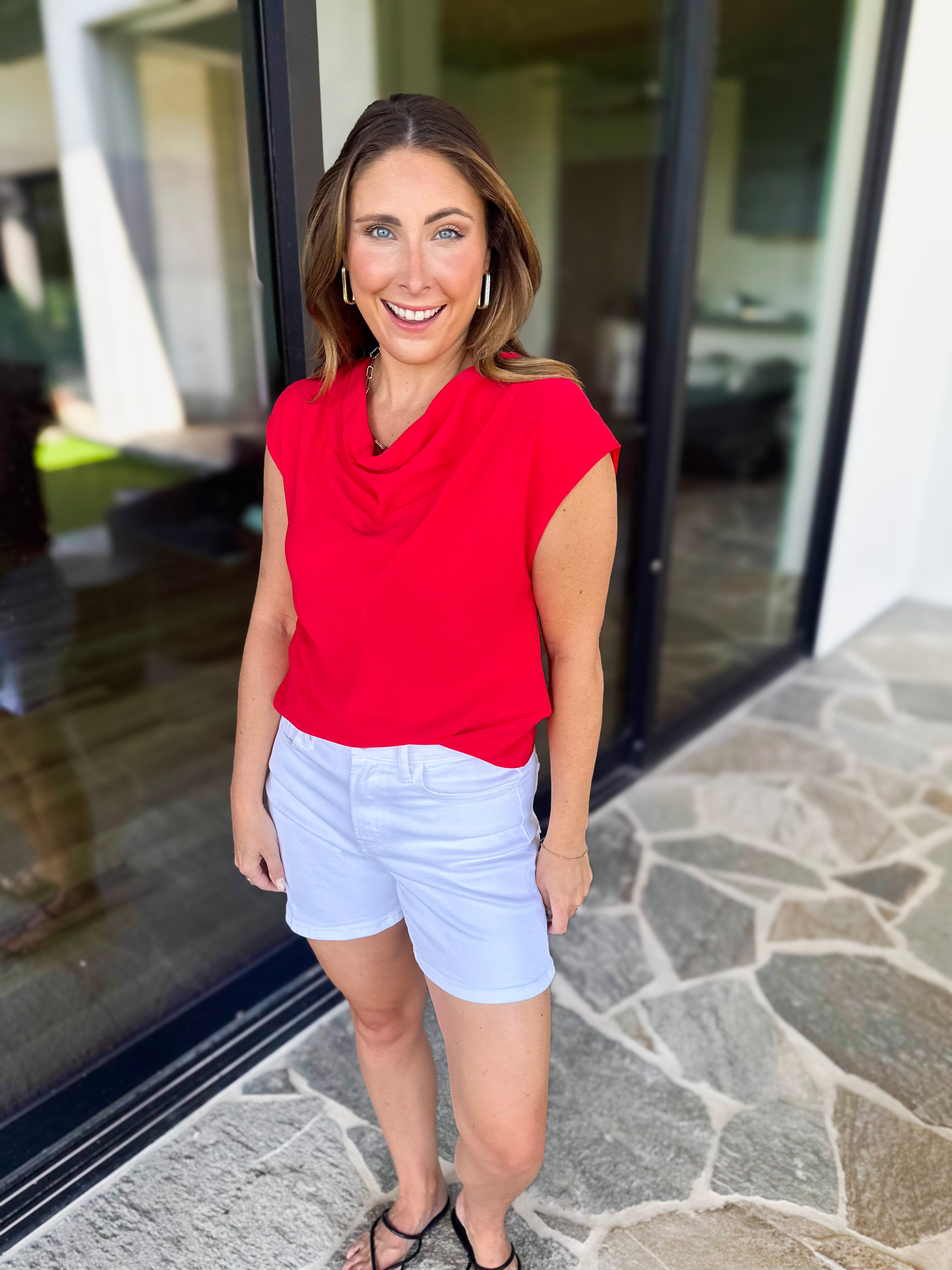 Current Air - Cowl Neck Blouse - Red-200 Fashion Blouses-CURRENT AIR CLOTHING-July & June Women's Fashion Boutique Located in San Antonio, Texas