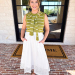 White Eyelet Midi Skirt-410 Shorts/Skirts-ENTRO-July & June Women's Fashion Boutique Located in San Antonio, Texas