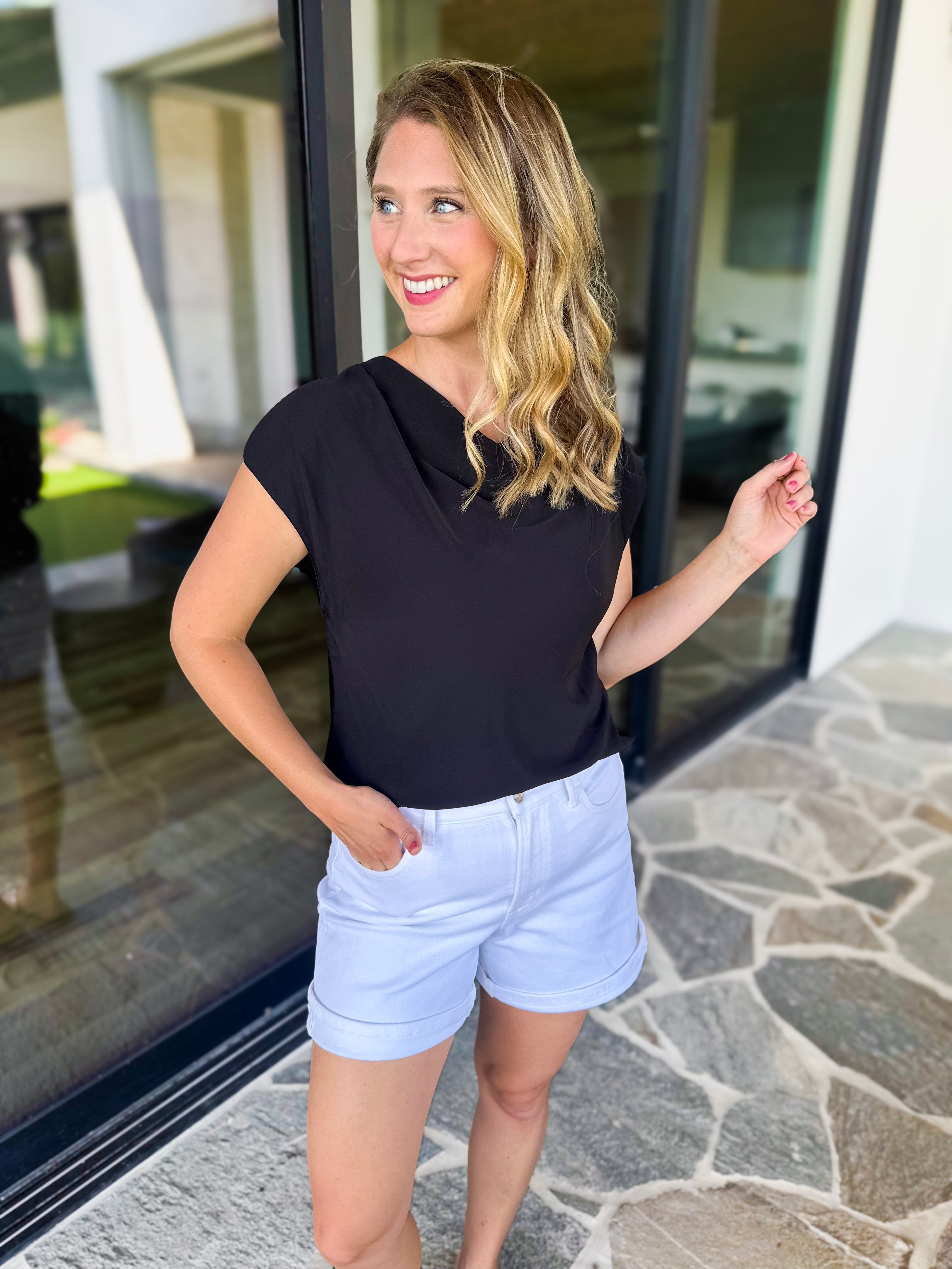 Current Air - Cowl Neck Blouse - Black-200 Fashion Blouses-CURRENT AIR CLOTHING-July & June Women's Fashion Boutique Located in San Antonio, Texas