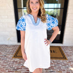 Ivory & Bold Blue Mini Dres-510 Mini-ENTRO-July & June Women's Fashion Boutique Located in San Antonio, Texas