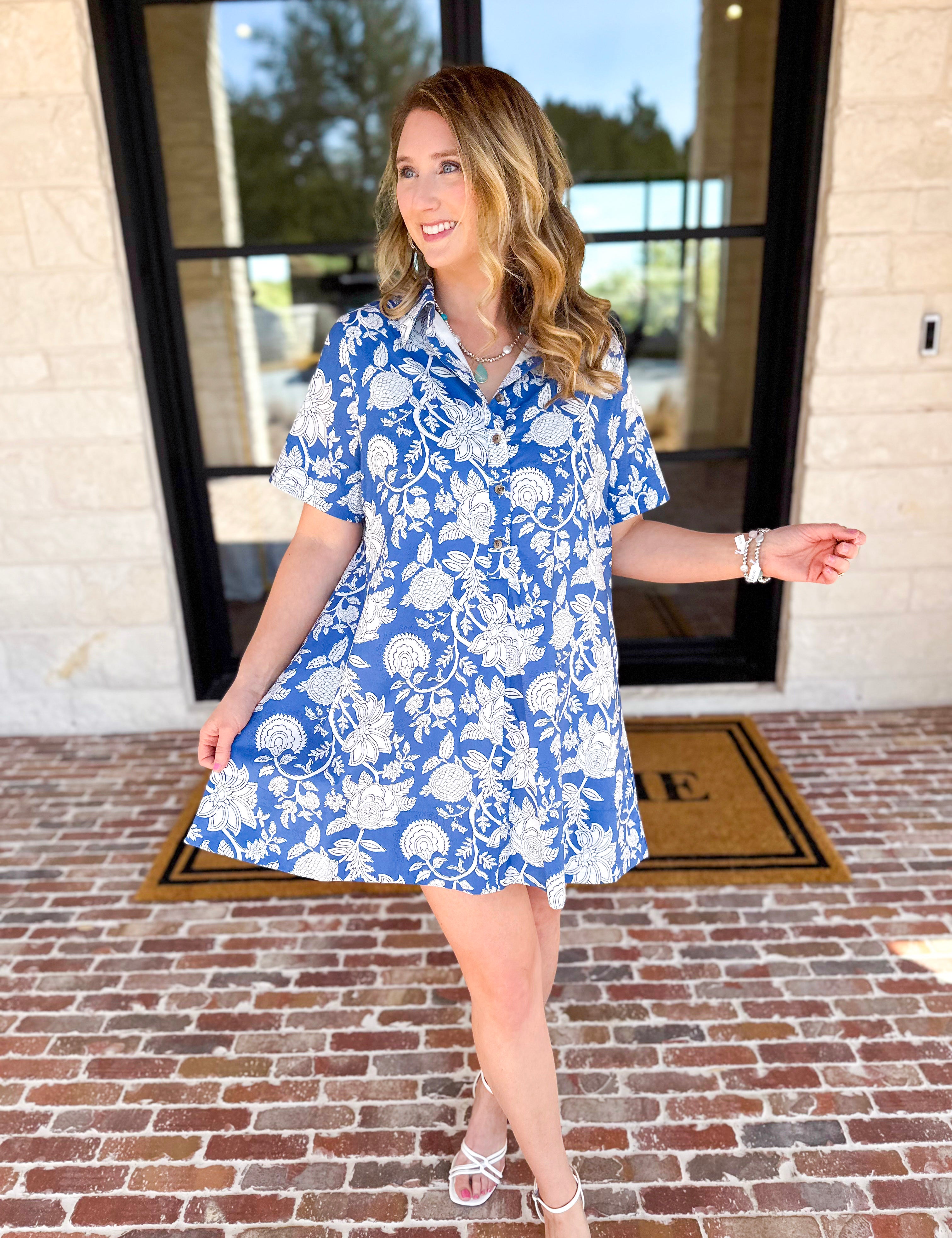Bold Blue Paisley Mini Dress-510 Mini-FATE-July & June Women's Fashion Boutique Located in San Antonio, Texas