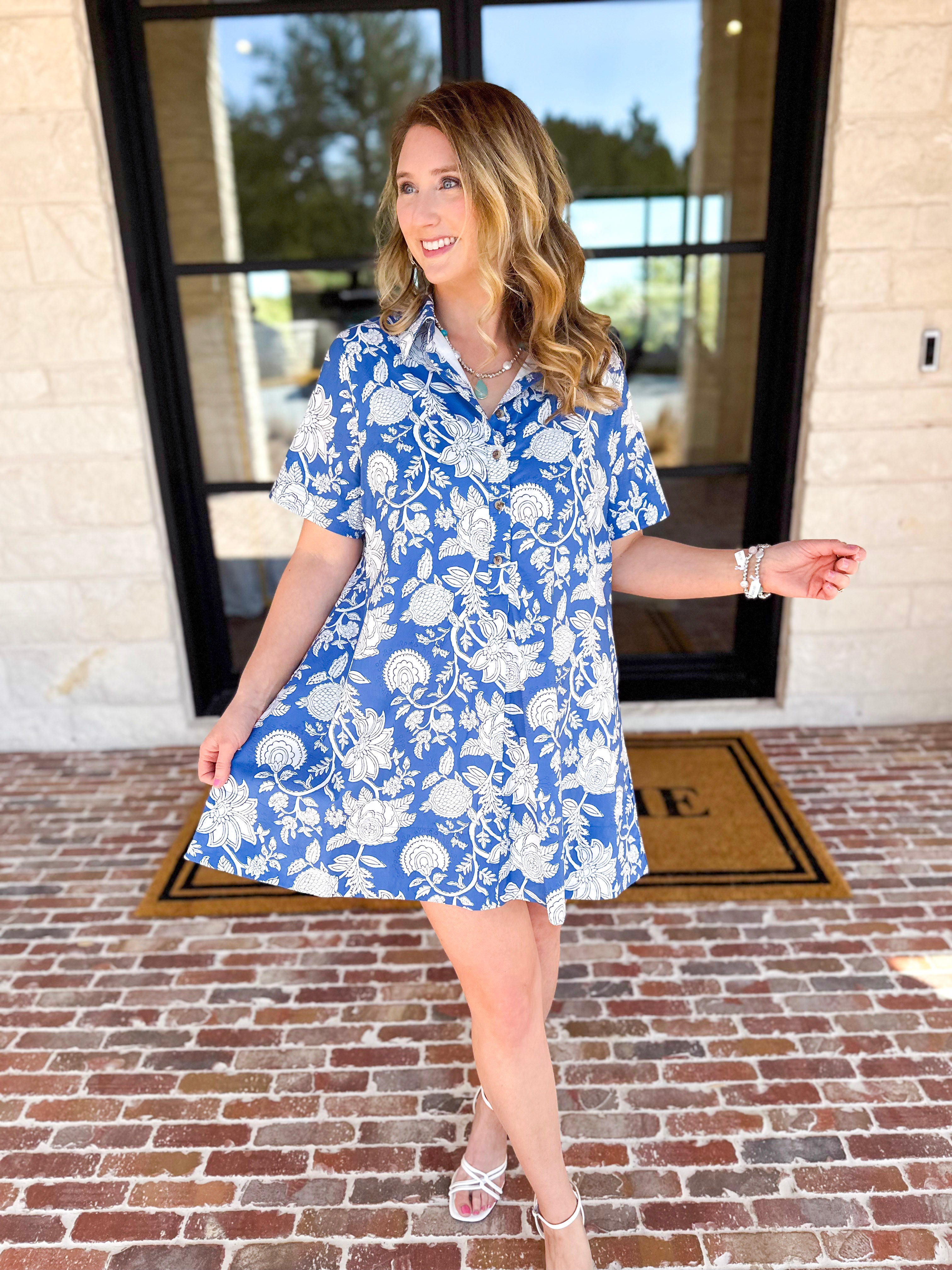 Bold Blue Paisley Mini Dress-510 Mini-FATE-July & June Women's Fashion Boutique Located in San Antonio, Texas