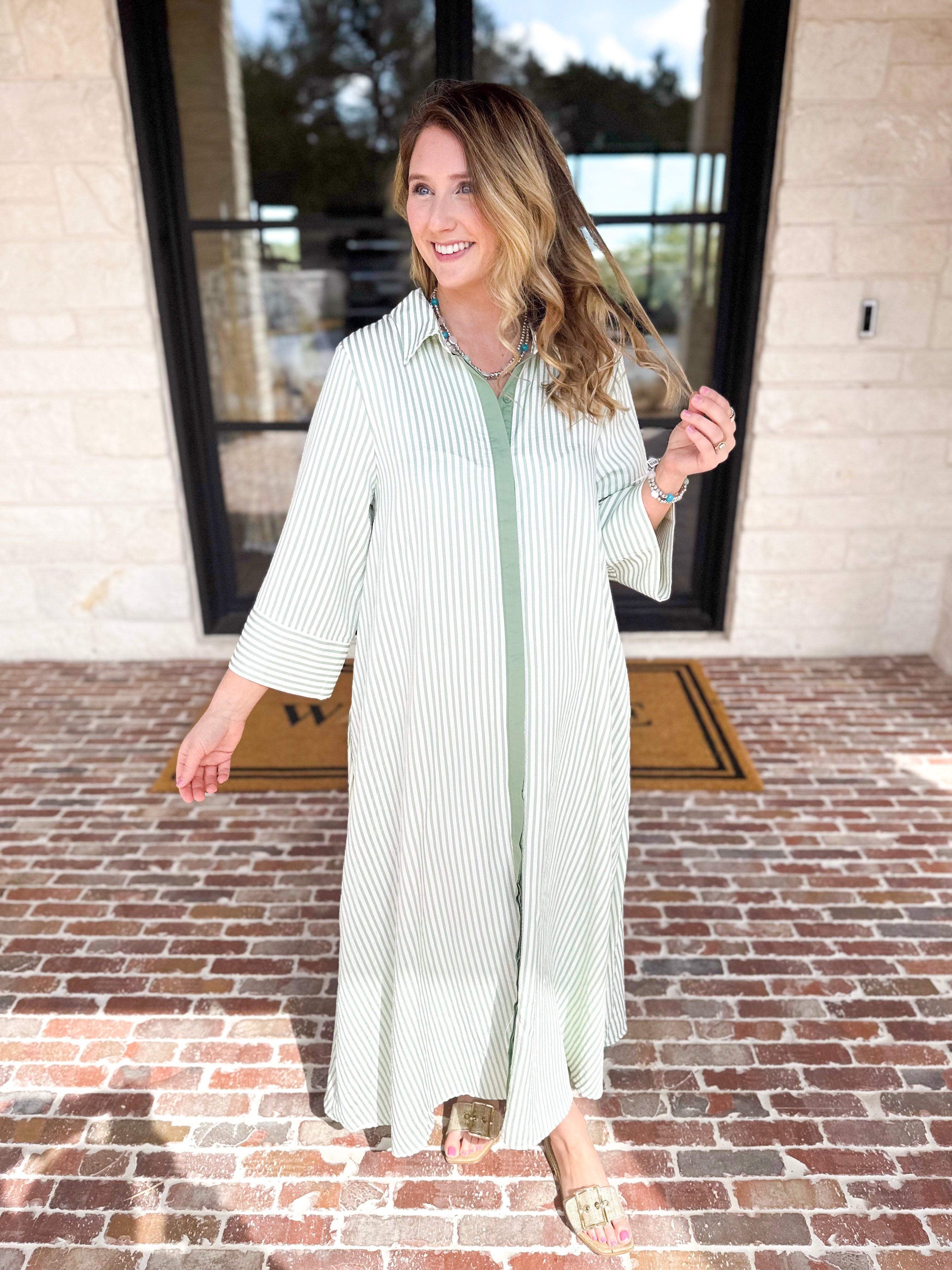 The Sunday Stroll Midi Dress - Sage-500 Midi-ENTRO-July & June Women's Fashion Boutique Located in San Antonio, Texas
