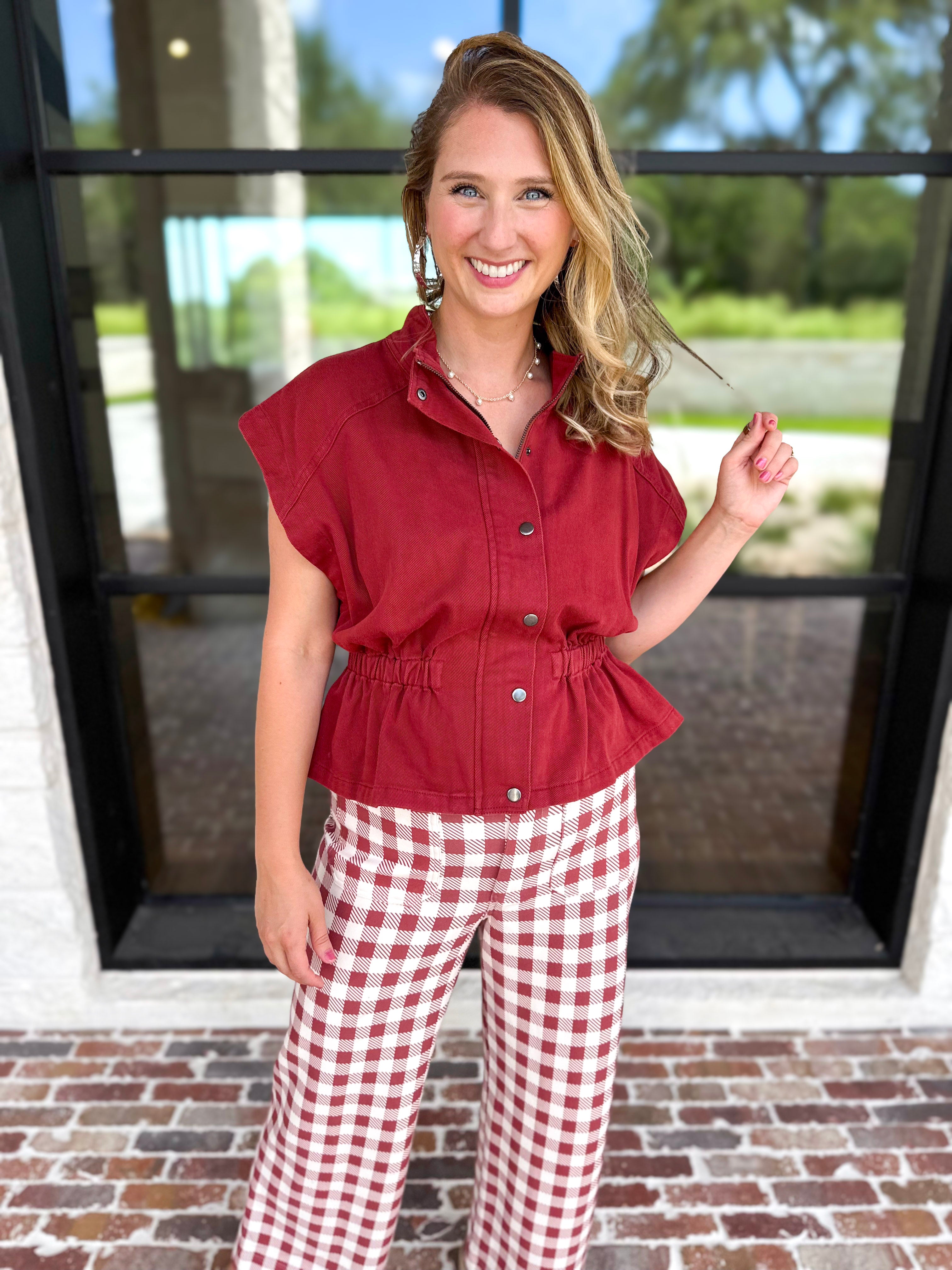Worn Well Zip-Up Top - Brick-200 Fashion Blouses-ENTRO-July & June Women's Fashion Boutique Located in San Antonio, Texas