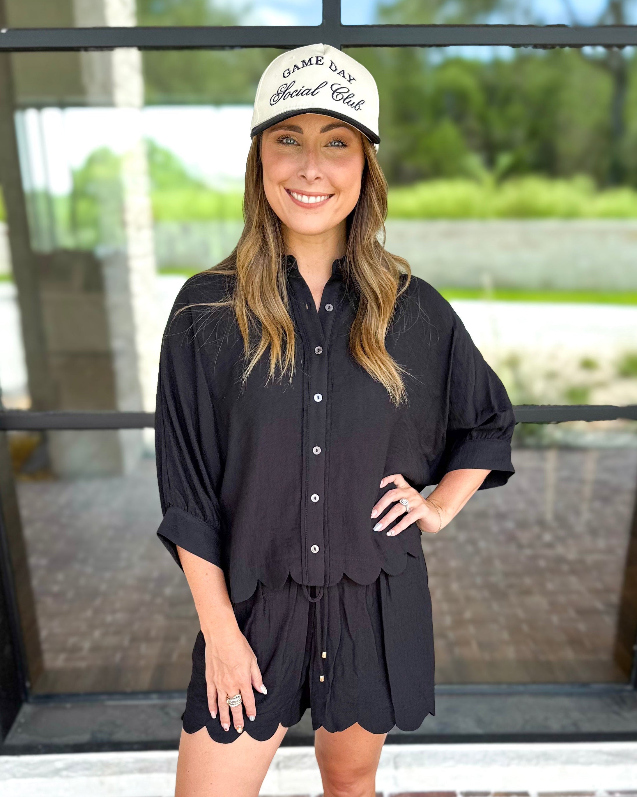 Black Scalloped Short Set-510 Mini-ENTRO-July & June Women's Fashion Boutique Located in San Antonio, Texas