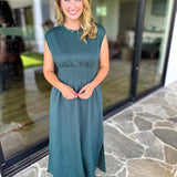 Polished Pin-Tuck Midi Dress - Pine Green-500 Midi-ENTRO-July & June Women's Fashion Boutique Located in San Antonio, Texas