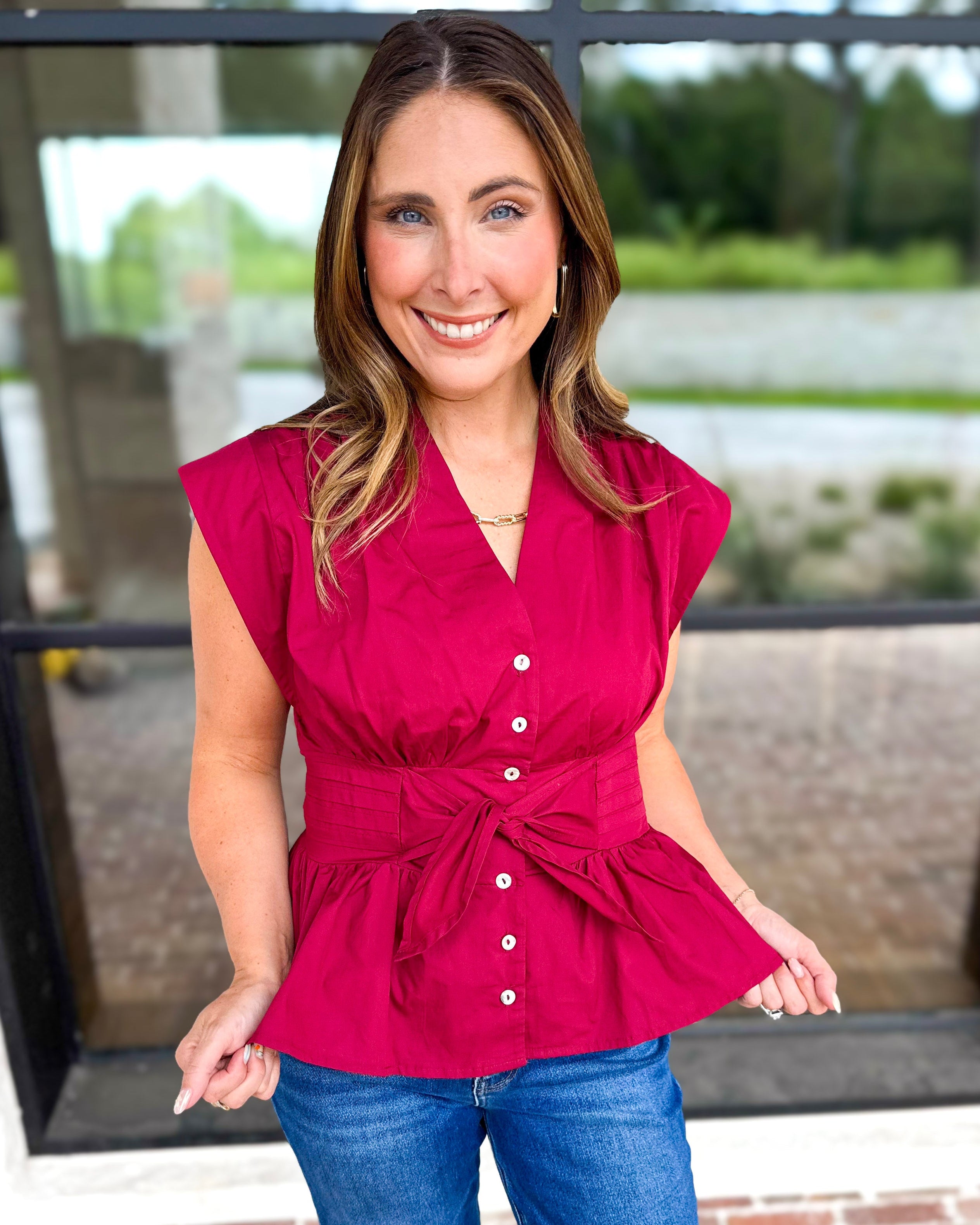 The Marlow Blouse - Maroon-200 Fashion Blouses-ENTRO-July & June Women's Fashion Boutique Located in San Antonio, Texas