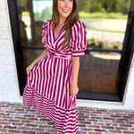 Color Drench Striped Midi Dress - Blushed Berry-500 Midi-ENTRO-July & June Women's Fashion Boutique Located in San Antonio, Texas