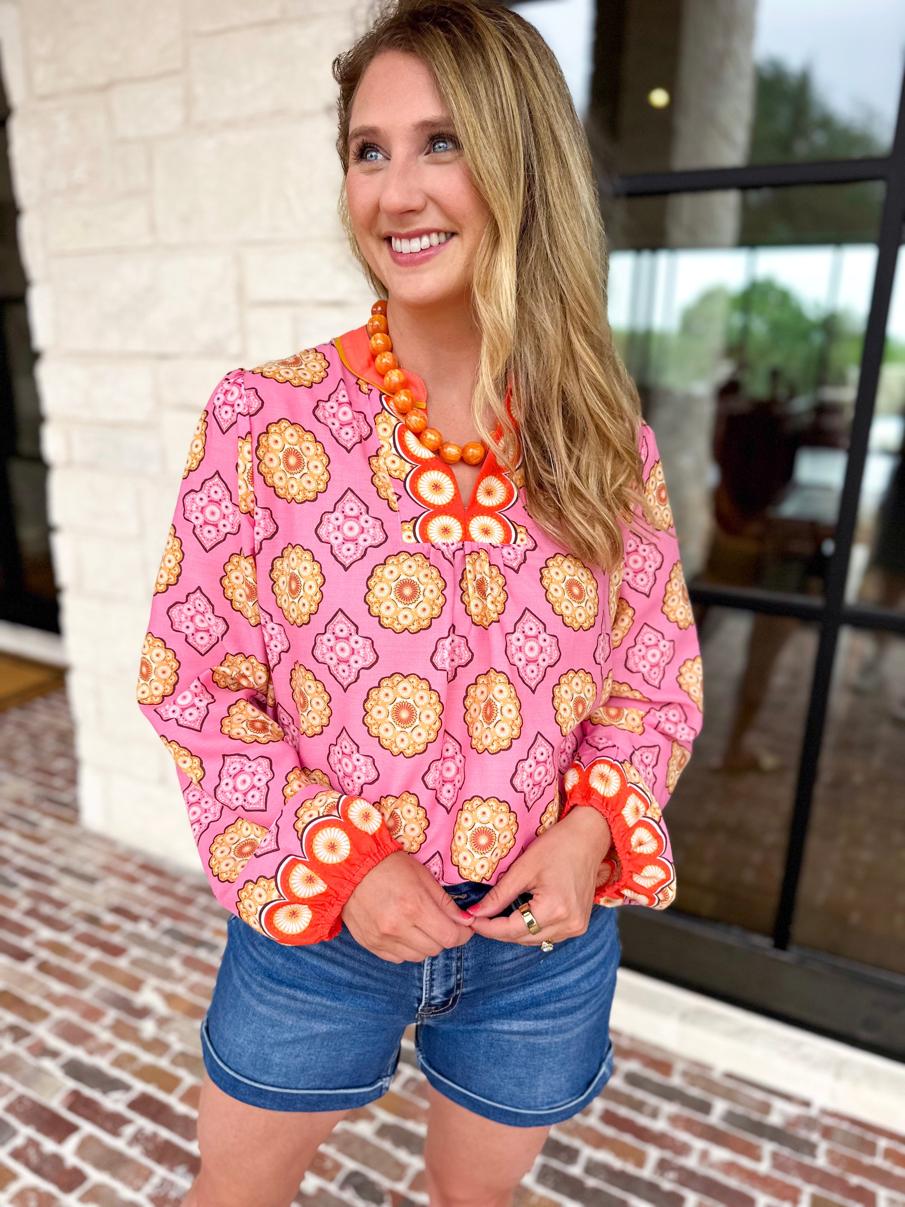 The Retro Pink Blouse-200 Fashion Blouses-FATE-July & June Women's Fashion Boutique Located in San Antonio, Texas