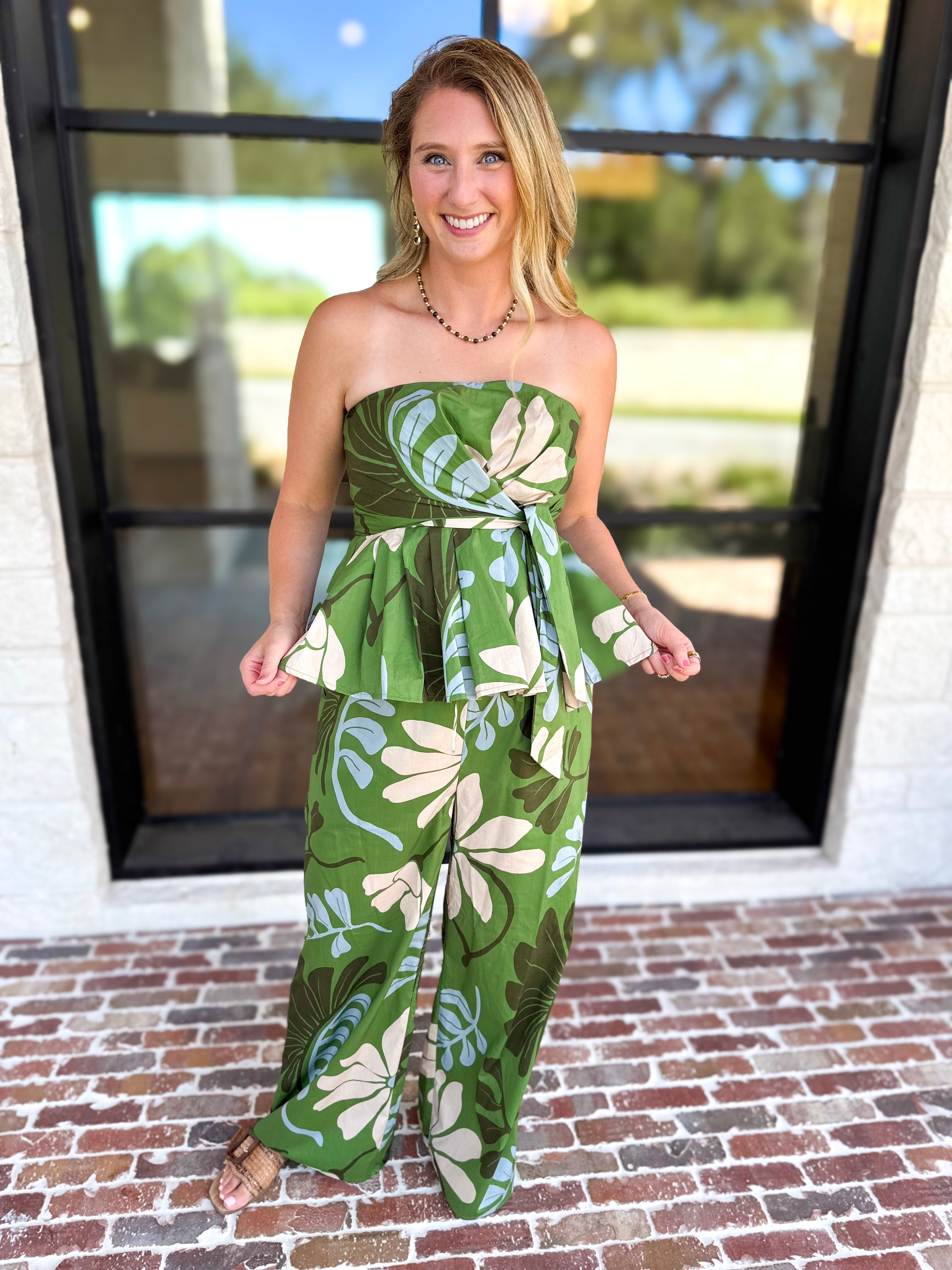 Sunset Floral Set - Matcha Green-500 Midi-ENTRO-July & June Women's Fashion Boutique Located in San Antonio, Texas