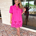 Flirty Embroidered Mini Dress - Hot Pink-510 Mini-ENTRO-July & June Women's Fashion Boutique Located in San Antonio, Texas