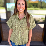 Living Life Gingham Top - Matcha-200 Fashion Blouses-ENTRO-July & June Women's Fashion Boutique Located in San Antonio, Texas