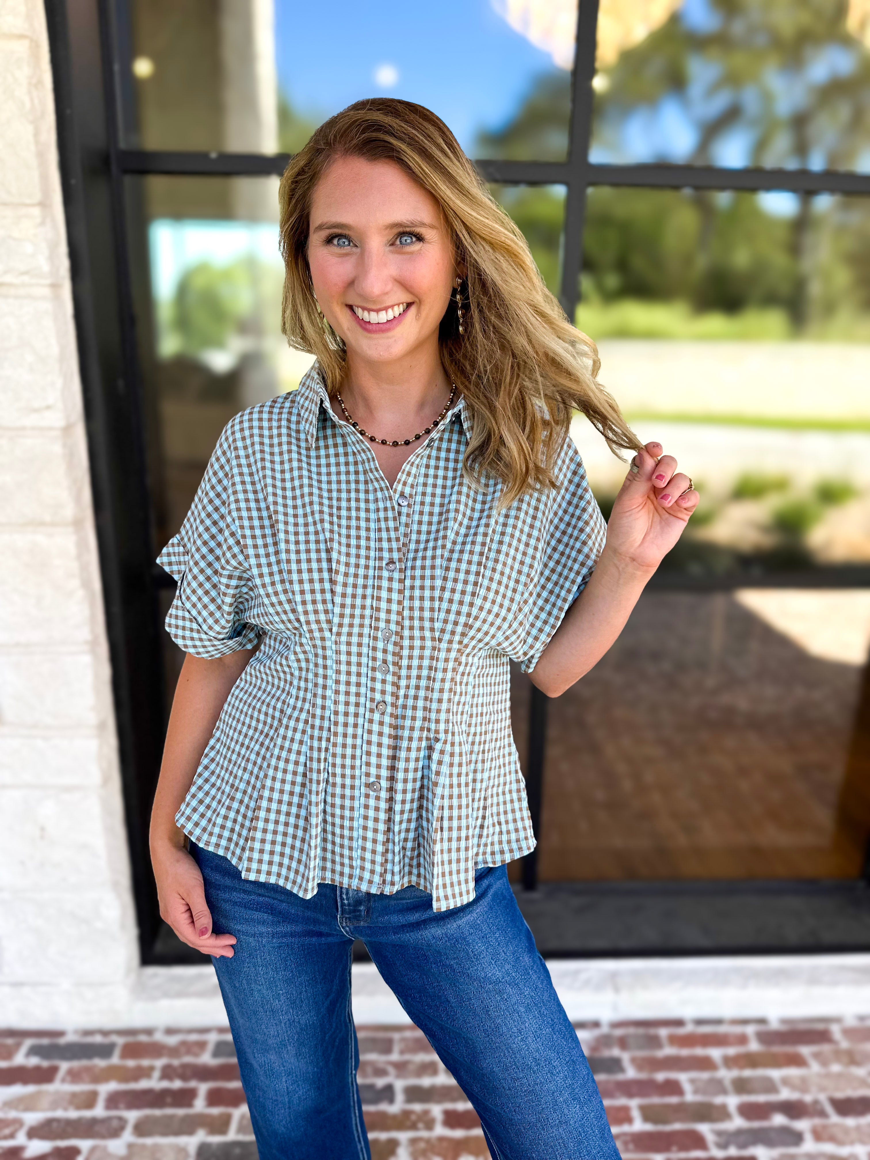 Living Life Gingham Top - Coco Sky-200 Fashion Blouses-ENTRO-July & June Women's Fashion Boutique Located in San Antonio, Texas