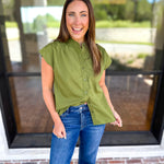 Ric Rac Button Down Top - Olive-200 Fashion Blouses-ENTRO-July & June Women's Fashion Boutique Located in San Antonio, Texas
