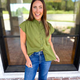 Ric Rac Button Down Top - Olive-200 Fashion Blouses-ENTRO-July & June Women's Fashion Boutique Located in San Antonio, Texas