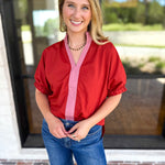Contrast Chic Blouse - Terracotta-200 Fashion Blouses-ENTRO-July & June Women's Fashion Boutique Located in San Antonio, Texas