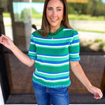 Parker Blue & Green Striped Knit Top-230 Sweaters/Cardis-STRUT & BOLT-July & June Women's Fashion Boutique Located in San Antonio, Texas