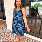 Retro Blue Floral Denim Mini Dress-510 Mini-ENTRO-July & June Women's Fashion Boutique Located in San Antonio, Texas