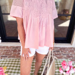 New Romantics Lace Blouse - Baby Pink-200 Fashion Blouses-FATE-July & June Women's Fashion Boutique Located in San Antonio, Texas