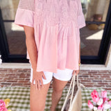 New Romantics Lace Blouse - Baby Pink-200 Fashion Blouses-FATE-July & June Women's Fashion Boutique Located in San Antonio, Texas
