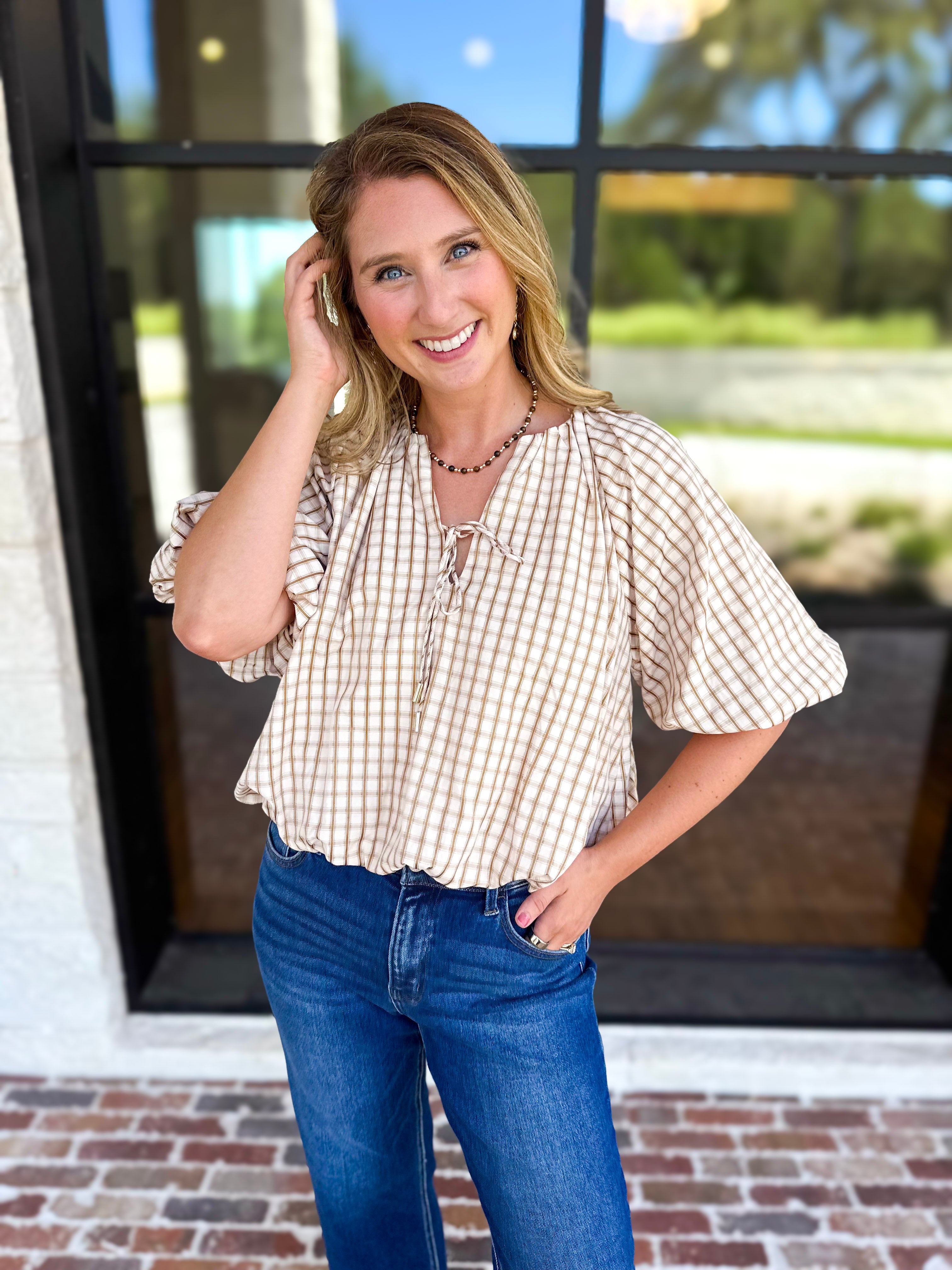 Fall Bubble Blouse-200 Fashion Blouses-ENTRO-July & June Women's Fashion Boutique Located in San Antonio, Texas