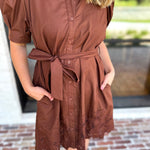 Espresso Lace Trim Mini Dress-510 Mini-ENTRO-July & June Women's Fashion Boutique Located in San Antonio, Texas