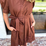 Espresso Lace Trim Mini Dress-510 Mini-ENTRO-July & June Women's Fashion Boutique Located in San Antonio, Texas