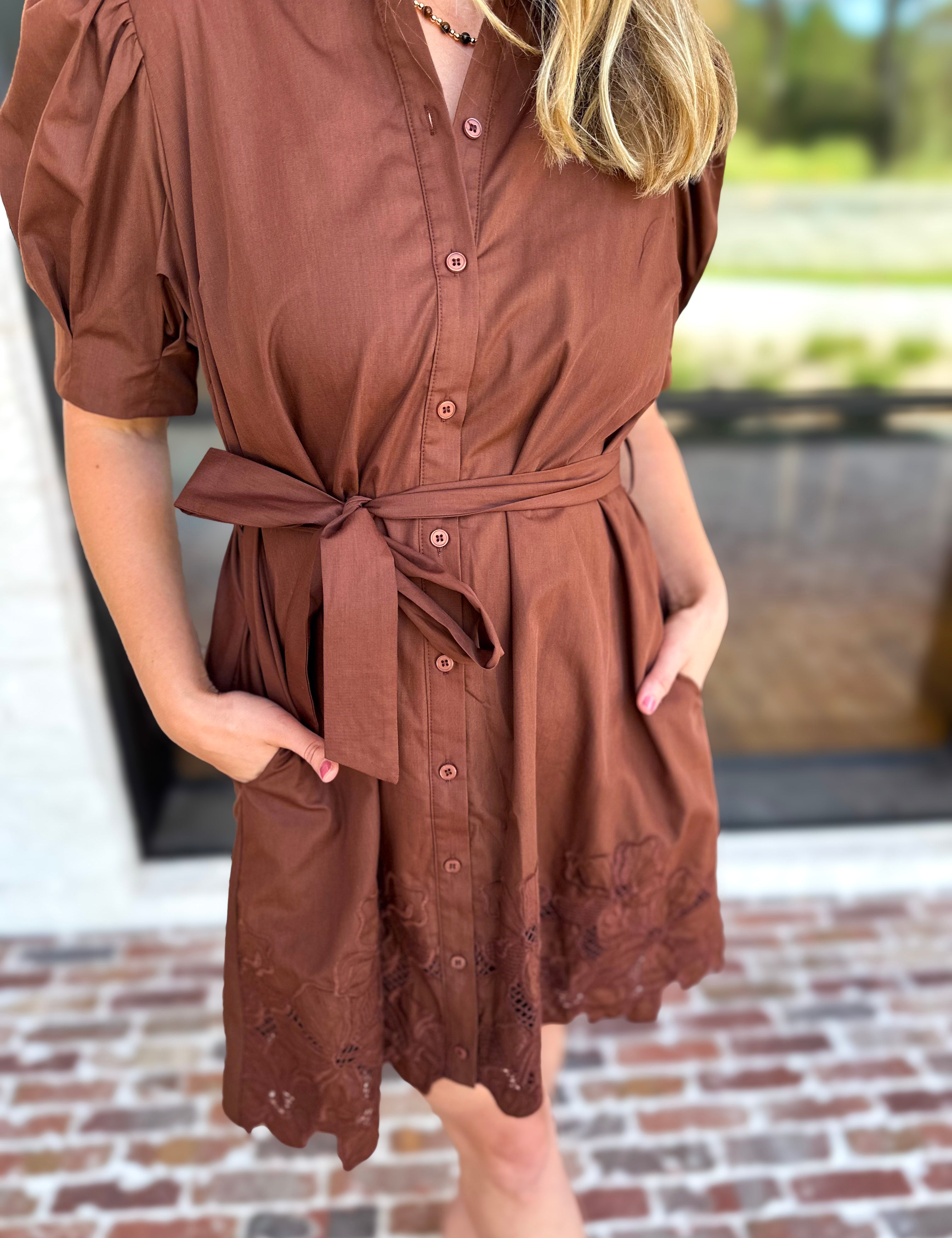 Espresso Lace Trim Mini Dress-510 Mini-ENTRO-July & June Women's Fashion Boutique Located in San Antonio, Texas