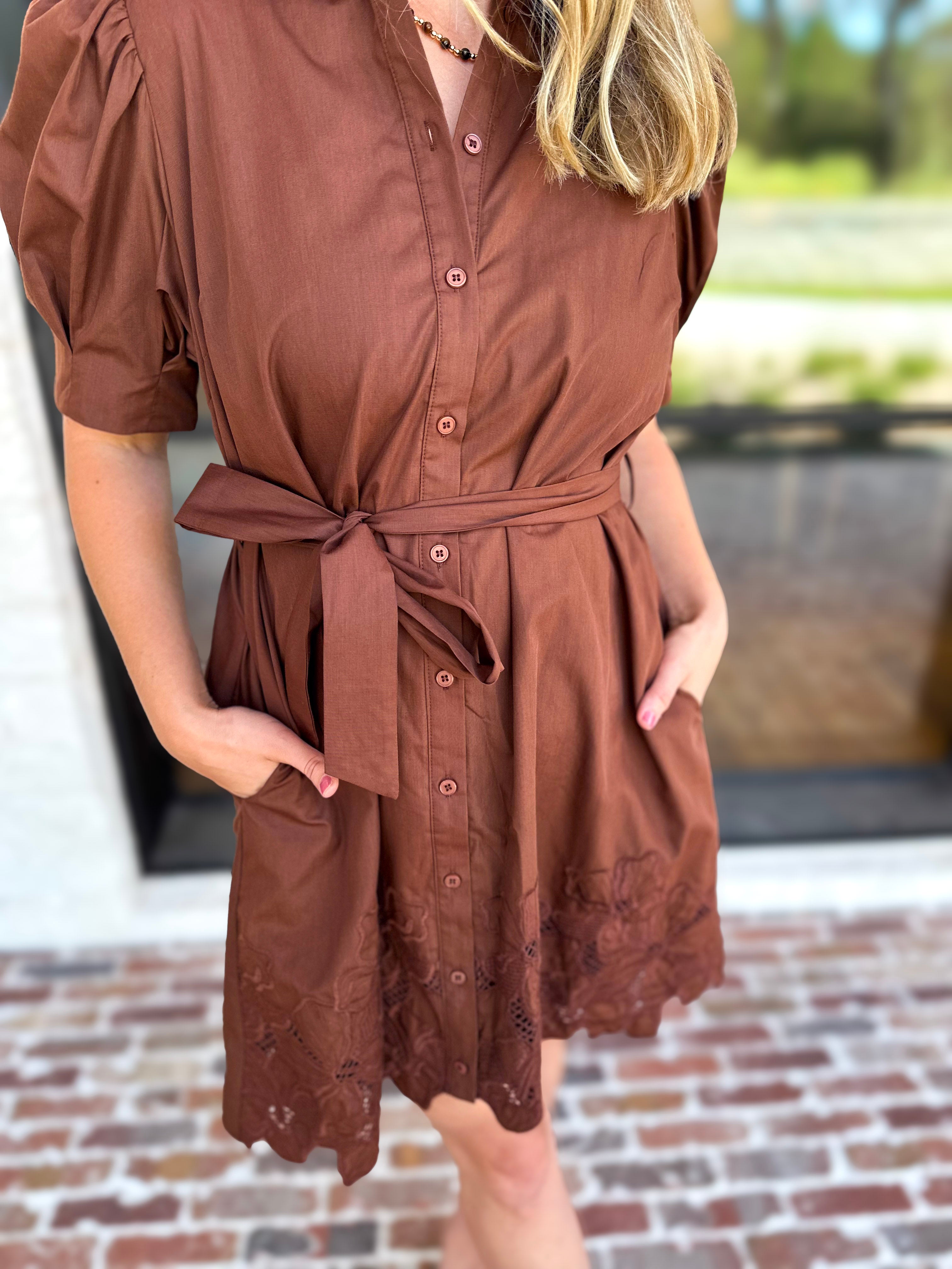 Espresso Lace Trim Mini Dress-510 Mini-ENTRO-July & June Women's Fashion Boutique Located in San Antonio, Texas