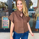 Chic Boxy Blouse - Brown-200 Fashion Blouses-ENTRO-July & June Women's Fashion Boutique Located in San Antonio, Texas