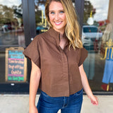 Chic Boxy Blouse - Brown-200 Fashion Blouses-ENTRO-July & June Women's Fashion Boutique Located in San Antonio, Texas