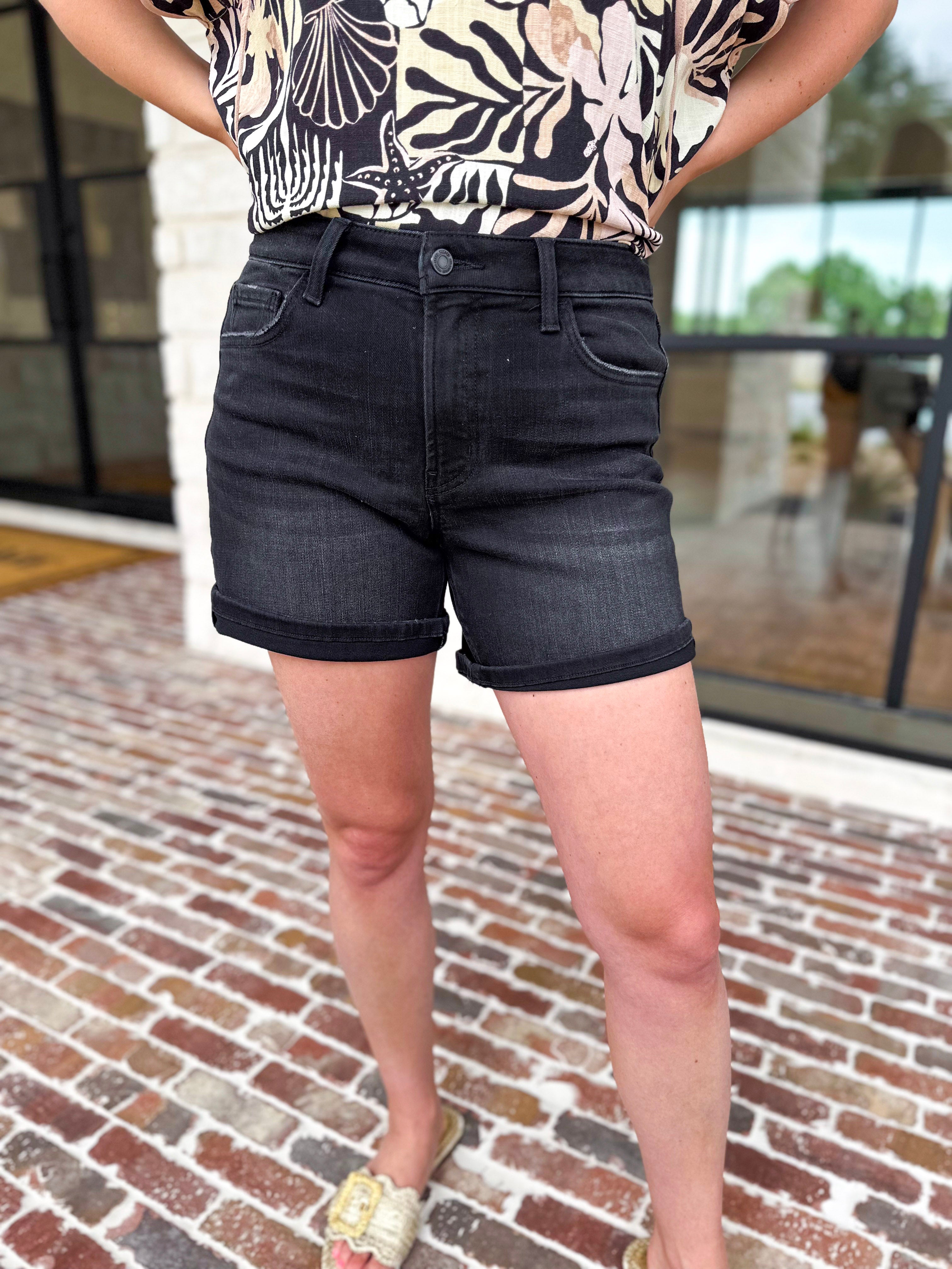 Vervet - High Rise Black Jean Shorts-410 Shorts/Skirts-VEVERT BY FLYING MONKEY-July & June Women's Fashion Boutique Located in San Antonio, Texas