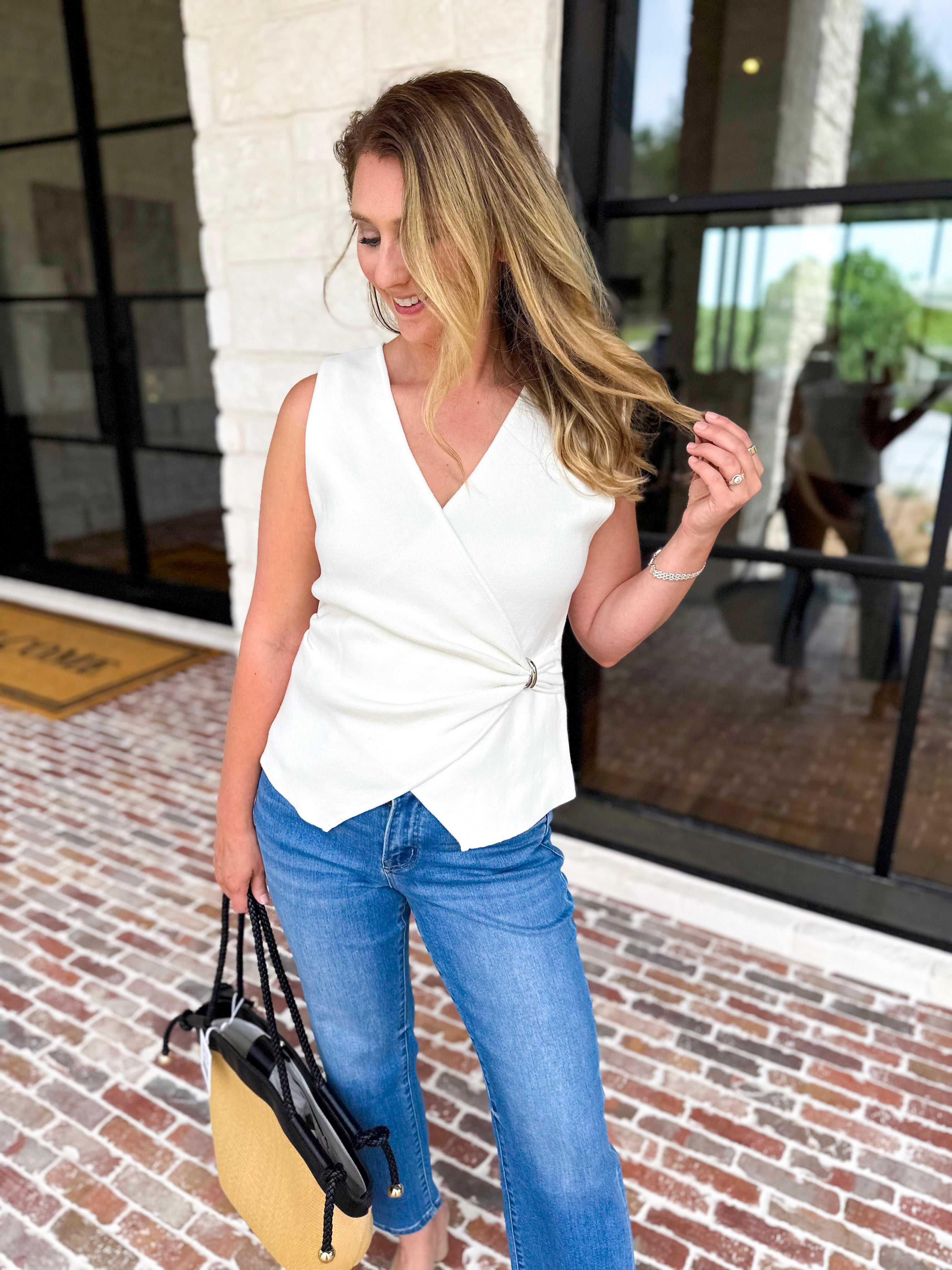 Wrap Detailed Blouse - White-200 Fashion Blouses-SKIES ARE BLUE-July & June Women's Fashion Boutique Located in San Antonio, Texas