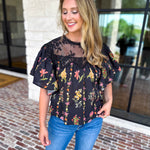 Black Lace & Floral Blouse-200 Fashion Blouses-ENTRO-July & June Women's Fashion Boutique Located in San Antonio, Texas