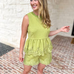 The Modern Lace Peplum Tank - Matcha-200 Fashion Blouses-ENTRO-July & June Women's Fashion Boutique Located in San Antonio, Texas