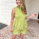The Modern Lace Peplum Tank - Matcha-200 Fashion Blouses-ENTRO-July & June Women's Fashion Boutique Located in San Antonio, Texas