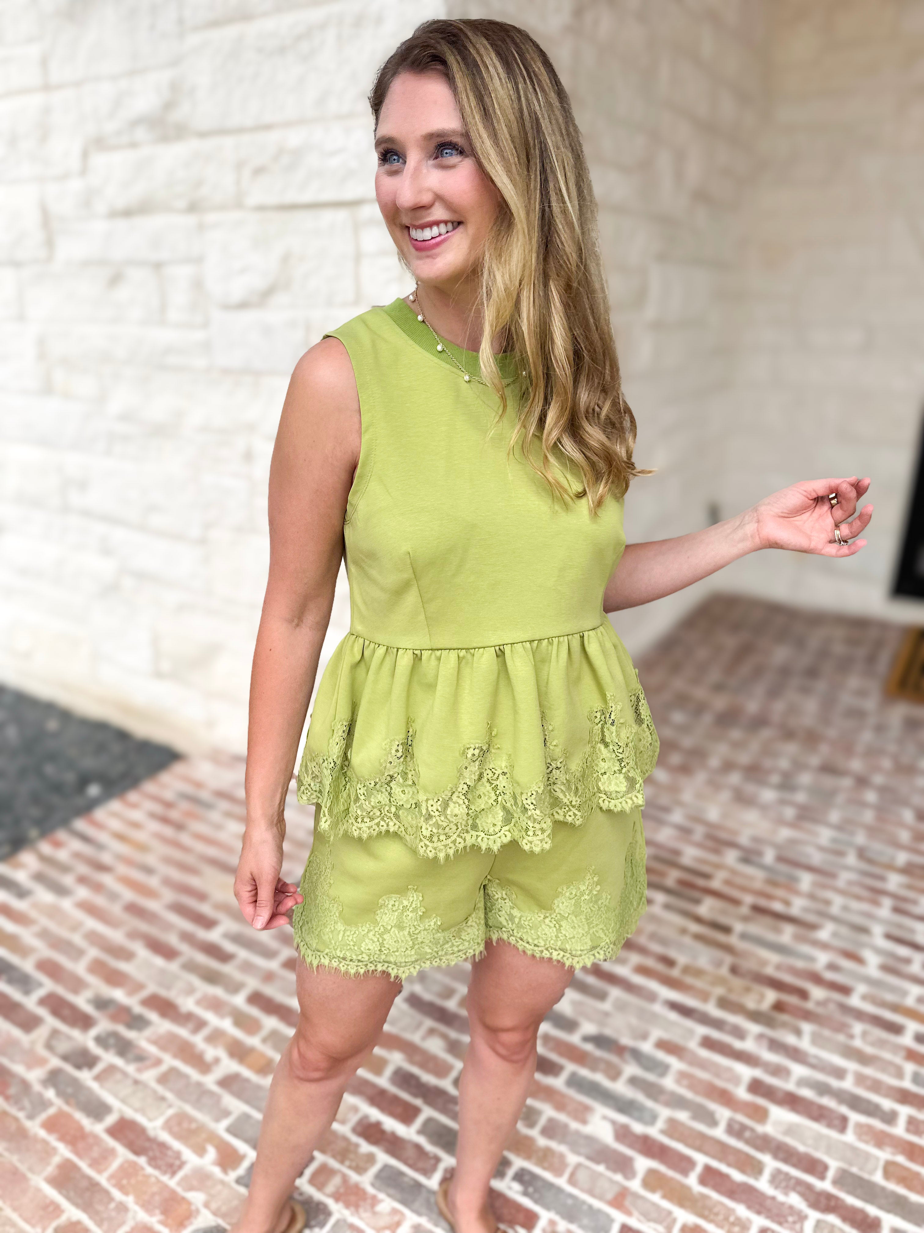 The Modern Lace Peplum Tank - Matcha-200 Fashion Blouses-ENTRO-July & June Women's Fashion Boutique Located in San Antonio, Texas
