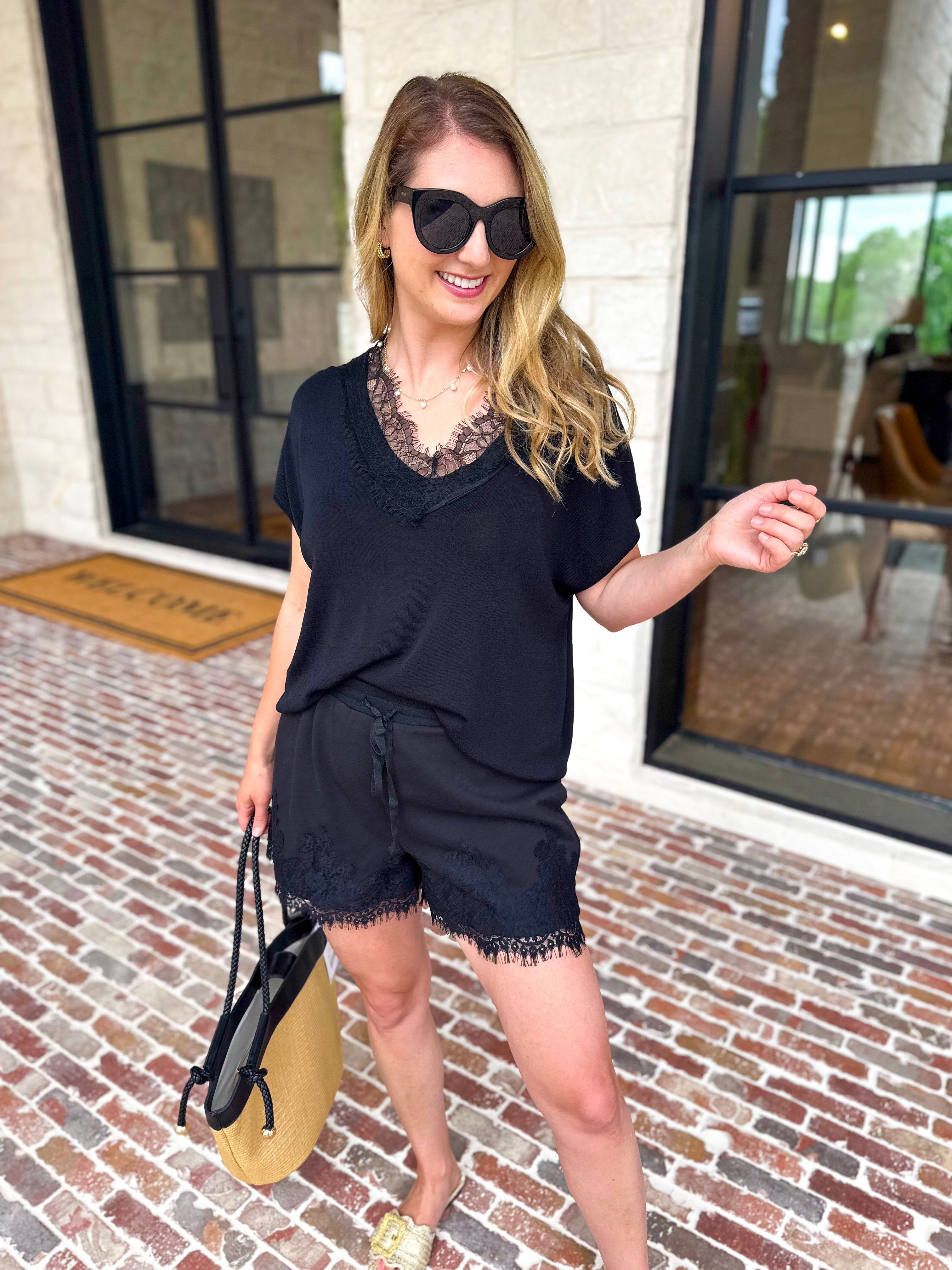 Lace Details Blouse - Black-200 Fashion Blouses-ENTRO-July & June Women's Fashion Boutique Located in San Antonio, Texas