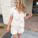 Taupe & Cream Crochet Short Set-510 Mini-STRUT & BOLT-July & June Women's Fashion Boutique Located in San Antonio, Texas