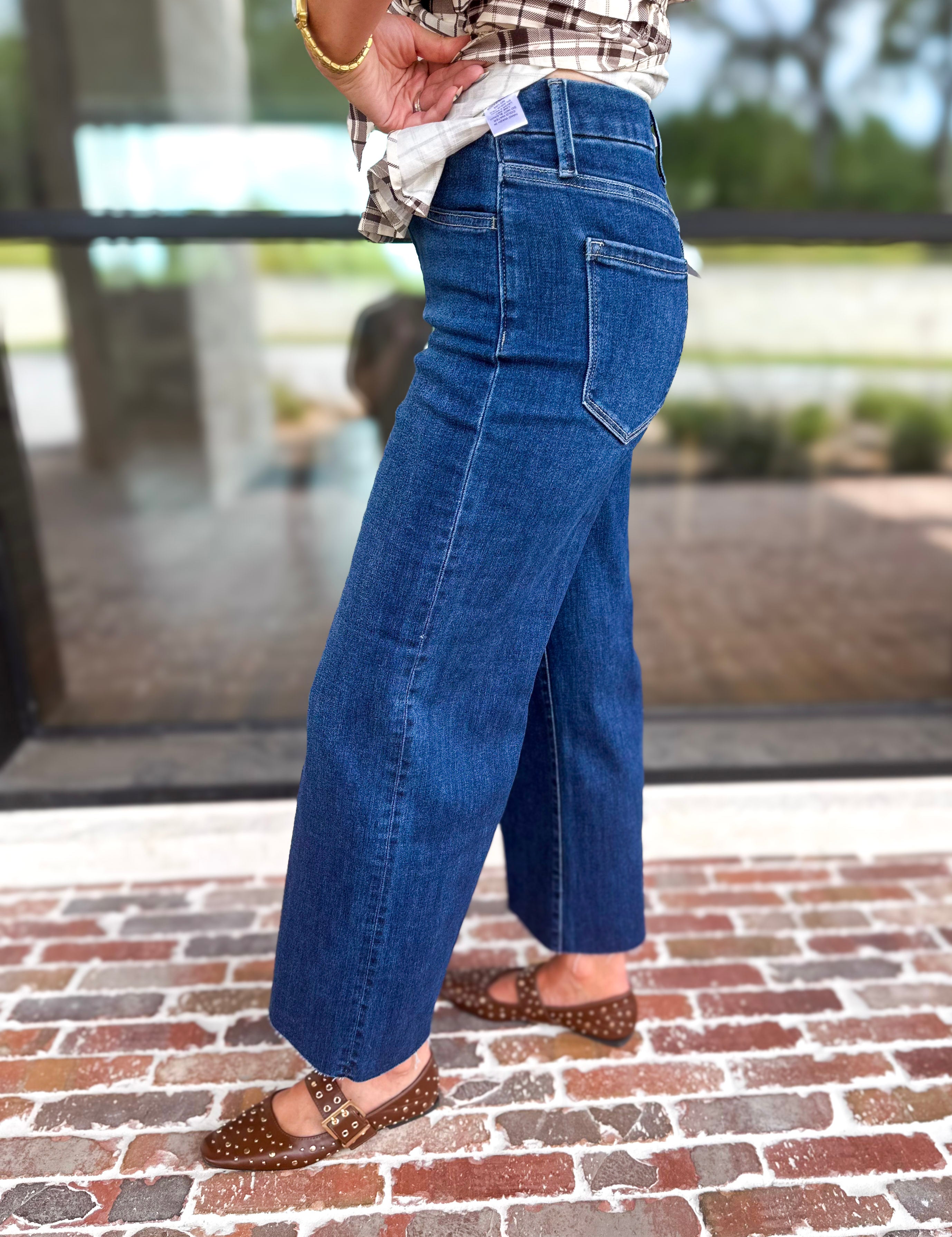Vervet - High Rise Dark Trouser Style Jeans-420 Denim-VEVERT BY FLYING MONKEY-July & June Women's Fashion Boutique Located in San Antonio, Texas