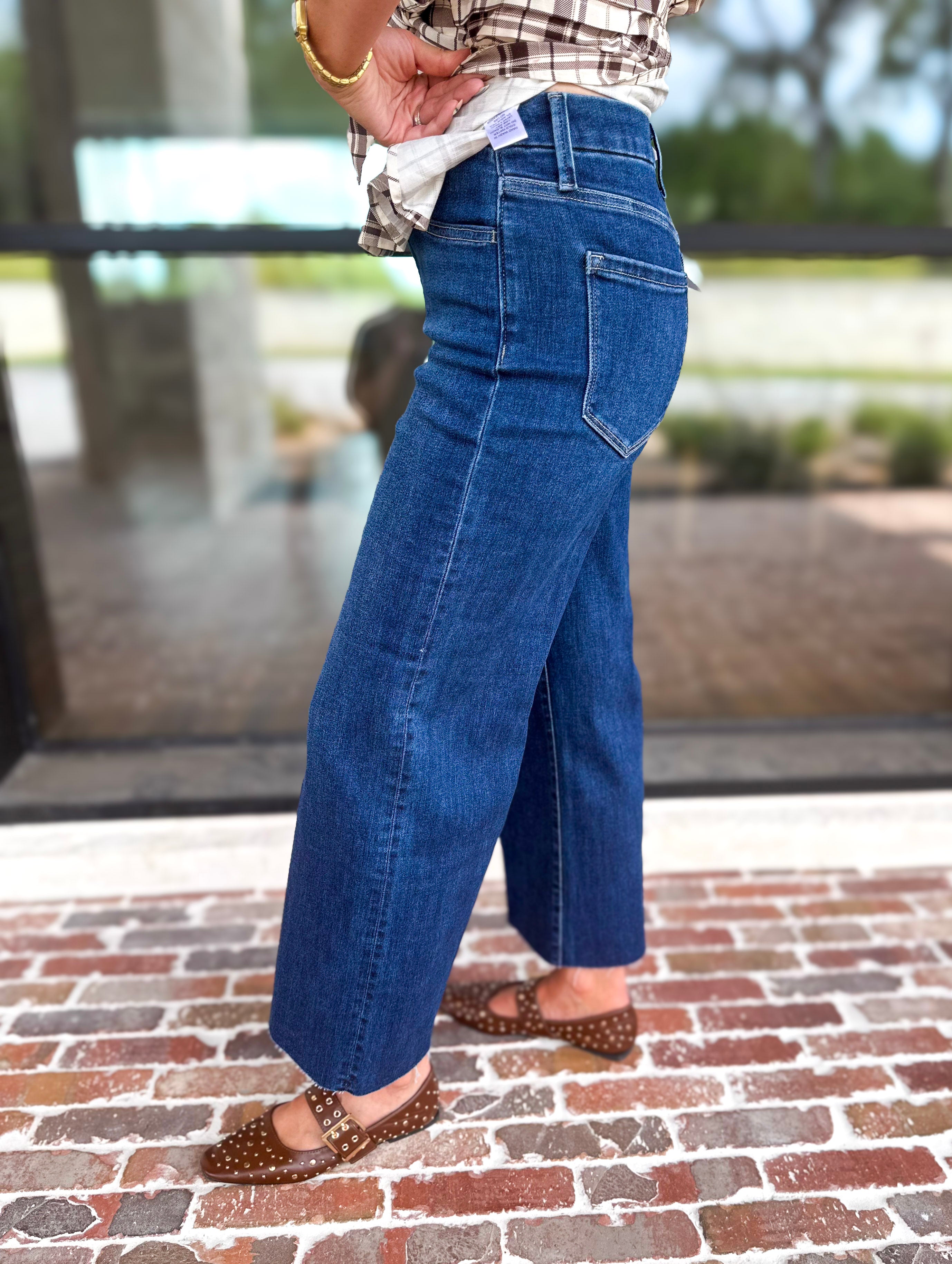 Vervet - High Rise Dark Trouser Style Jeans-420 Denim-VEVERT BY FLYING MONKEY-July & June Women's Fashion Boutique Located in San Antonio, Texas