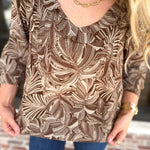 Liverpool - Willow Espresso Ruffle Blouse-200 Fashion Blouses-LIVERPOOL JEANS COMPANY-July & June Women's Fashion Boutique Located in San Antonio, Texas