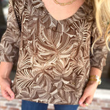 Liverpool - Willow Espresso Ruffle Blouse-200 Fashion Blouses-LIVERPOOL JEANS COMPANY-July & June Women's Fashion Boutique Located in San Antonio, Texas